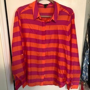 Ann Taylor Pink & Orange Striped Blouse
